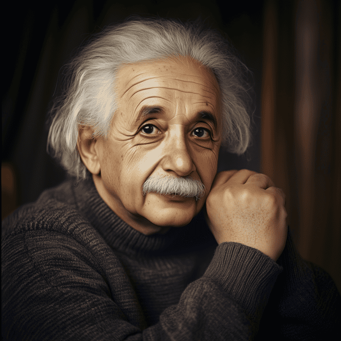 Einmar, the Star Whisperer, gazing at the cosmos—a mythical representation of Albert Einstein’s genius.