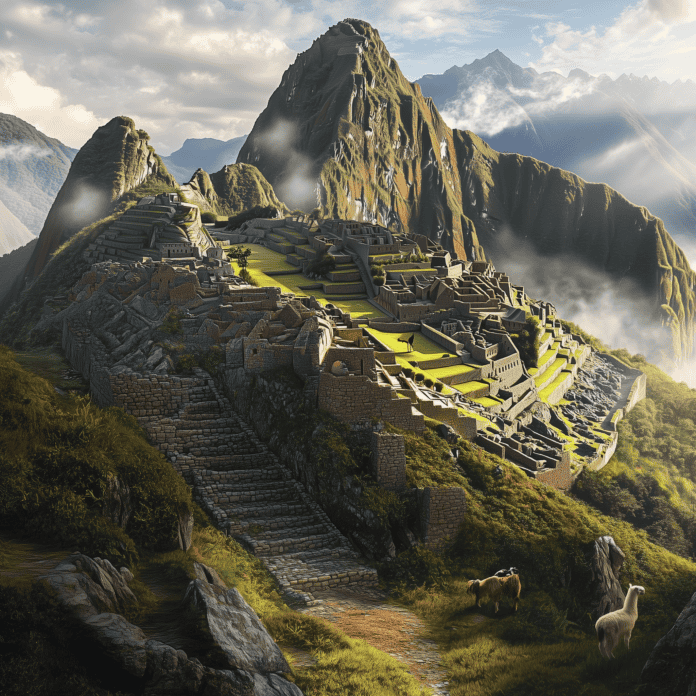 Machu Picchu at sunrise, with the Sun God Inti’s light touching the sacred stones.
