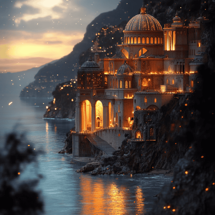 Illustration of Amalfi Coast, a mythical realm inspired by Amalfi Coast, central to folklore.