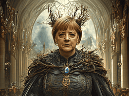 Illustration of Angela Merkel, a mythical realm inspired by Angela Merkel, central to folklore