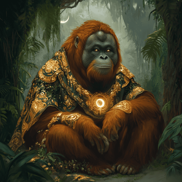 Illustration of Borneo Orangutan Sanctuary, a mythical realm inspired by Borneo Orangutan Sanctuary, central to folklore