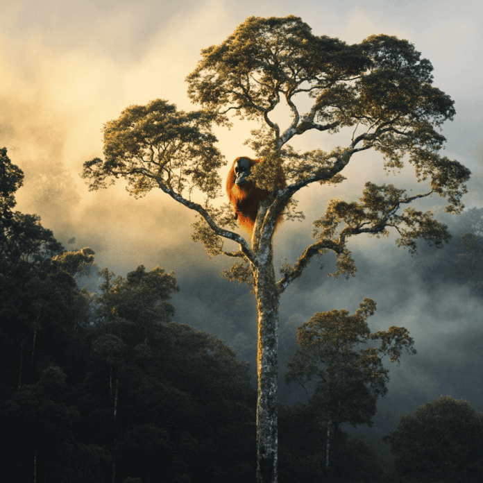 Illustration of Borneo Rainforest, a mythical realm inspired by Borneo Rainforest, central to folklore.