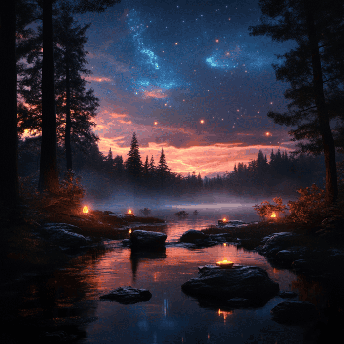 Illustration of Canadian Boreal Forest, a mythical realm inspired by Canadian Boreal Forest, central to folklore.