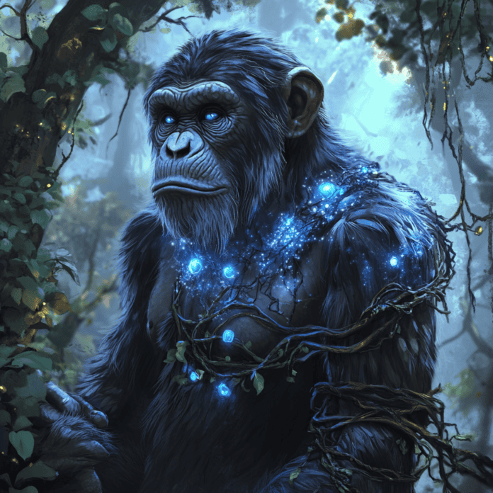 Illustration of Chimpanzee, a mythical realm inspired by Chimpanzee, central to folklore