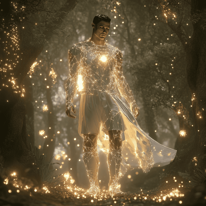 Illustration of Cristiano Ronaldo, a mythical realm inspired by Cristiano Ronaldo, central to folklore