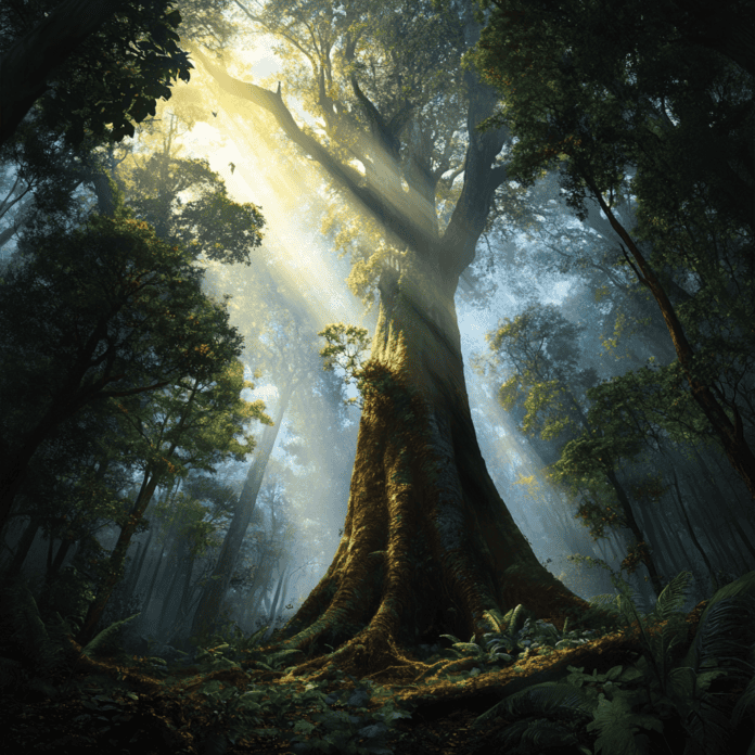 Illustration of Daintree Rainforest, a mythical realm inspired by Daintree Rainforest, central to folklore.