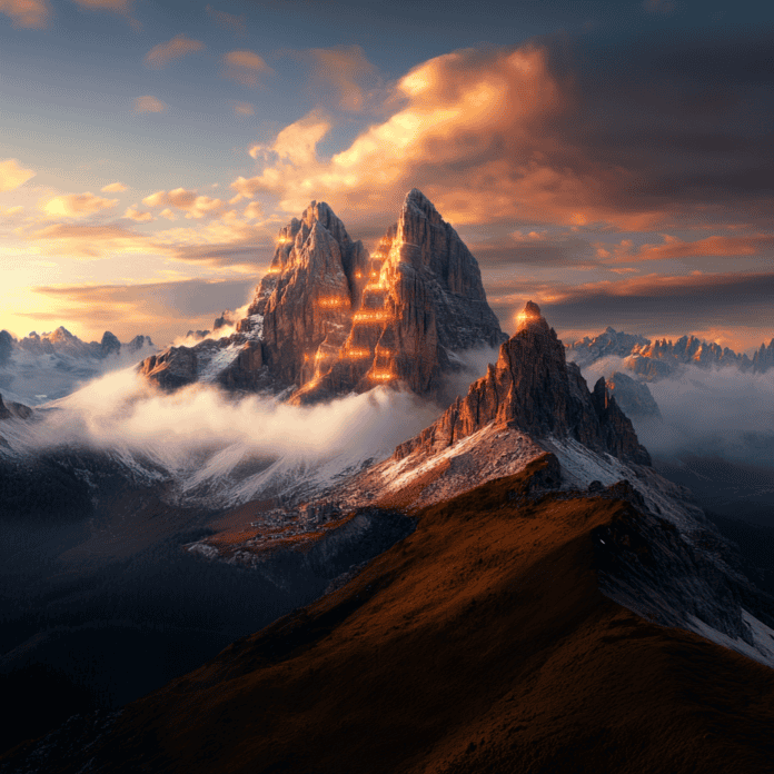 Illustration of Dolomites, a mythical realm inspired by Dolomites, central to folklore.