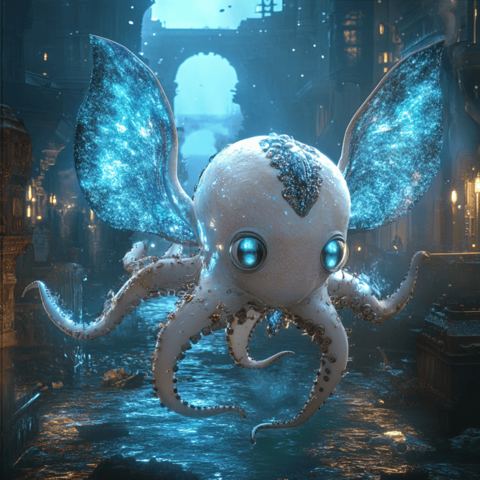 Illustration of Dumbo Octopus, a mythical realm inspired by Dumbo Octopus, central to folklore