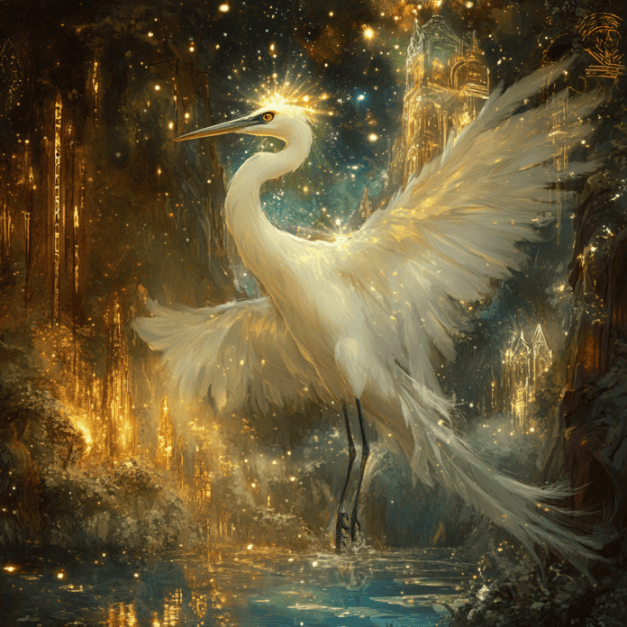 Illustration of Egret, a mythical realm inspired by Egret, central to folklore