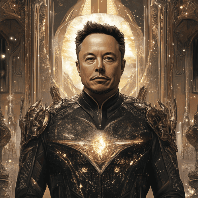 Illustration of Elon Musk, a mythical realm inspired by Elon Musk, central to folklore