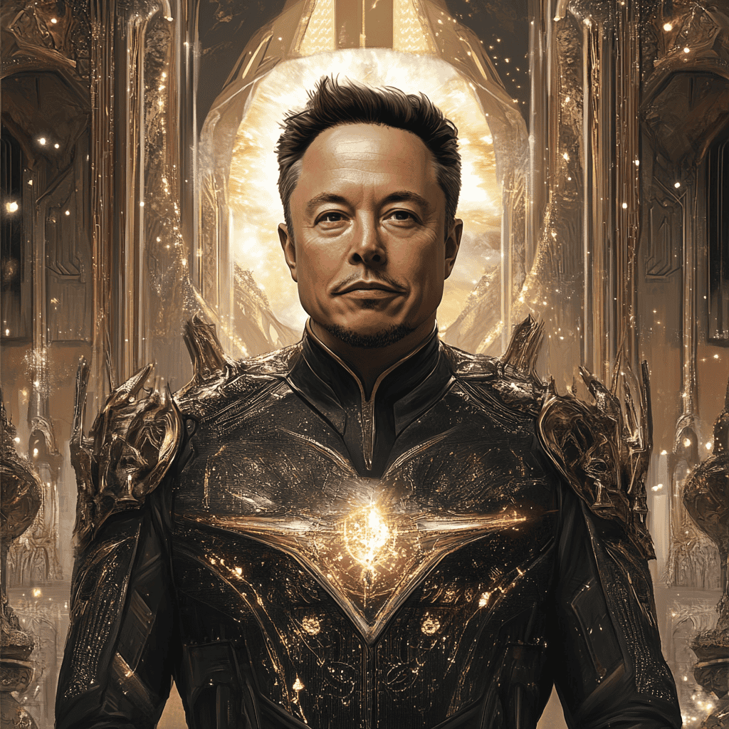 Elon Musk Illustration of Elon Musk, a mythical realm inspired by Elon Musk, central to folklore