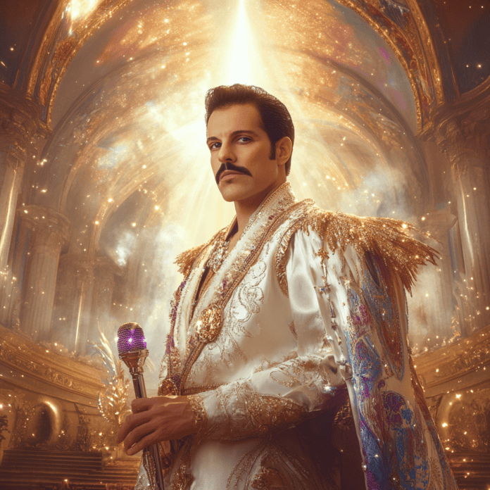 Illustration of Freddie Mercury, a mythical realm inspired by Freddie Mercury, central to folklore