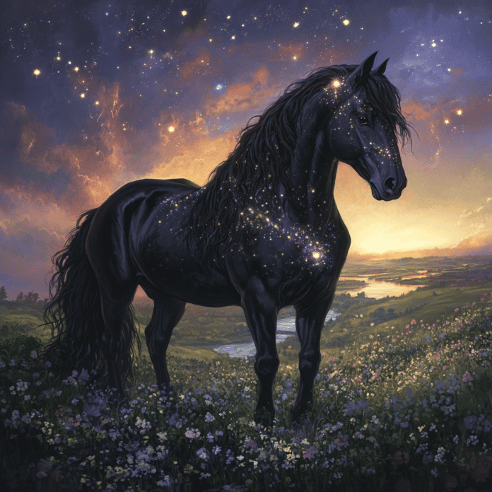 Illustration of Friesian, a mythical realm inspired by Friesian, central to folklore