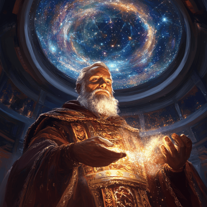 Illustration of Galileo Galilei, a mythical realm inspired by Galileo Galilei, central to folklore