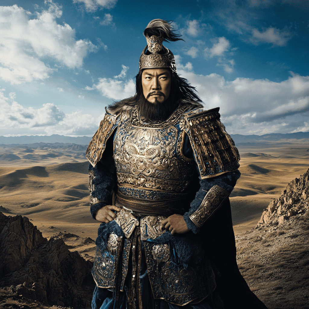 Genghis Khan Image Alt Text: Illustration of Genghis Khan, a mythical realm inspired by Genghis Khan, central to folklore.
