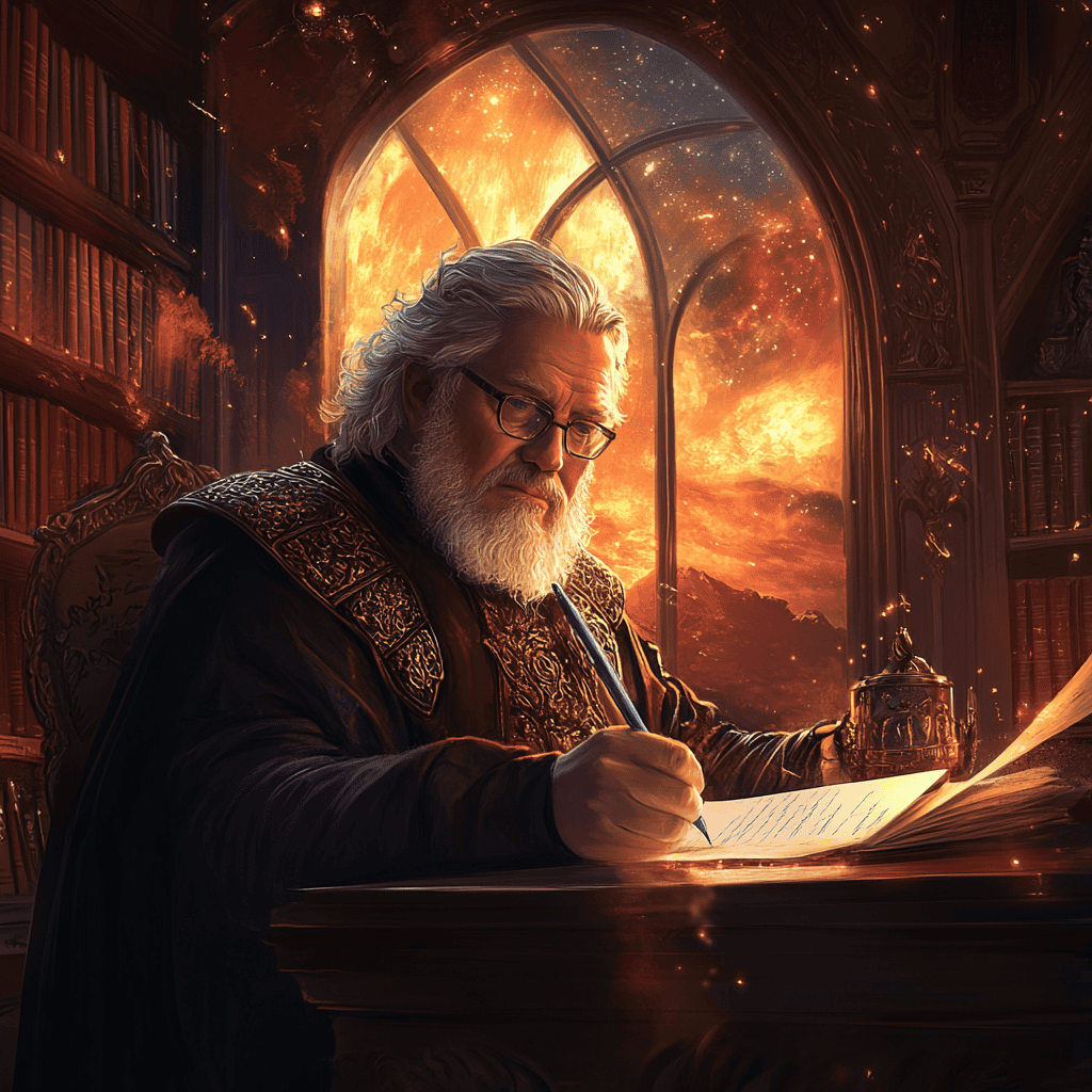George R.R Martin Illustration of George R.R. Martin, a mythical realm inspired by George R.R. Martin, central to folklore