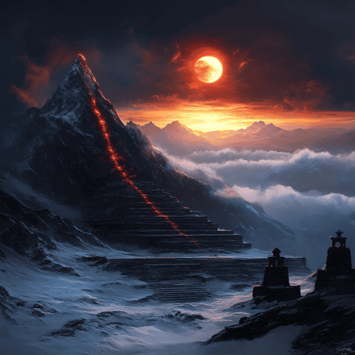 Illustration of Great Himalayan Trail, a mythical realm inspired by Great Himalayan Trail, central to folklore.