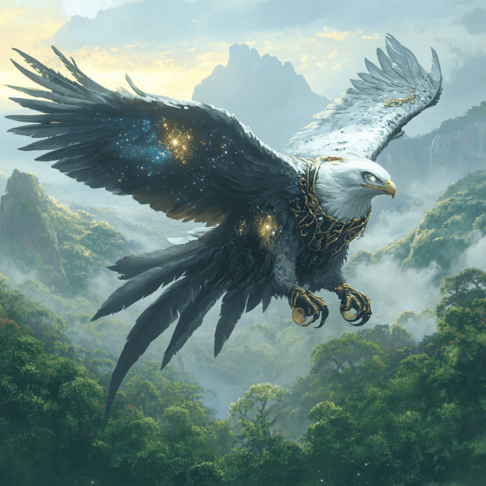 Illustration of Harpy Eagle, a mythical realm inspired by Harpy Eagle, central to folklore