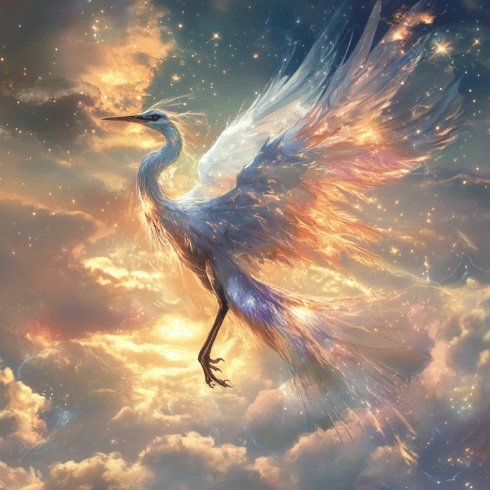 Illustration of Heron, a mythical realm inspired by Heron, central to folklore