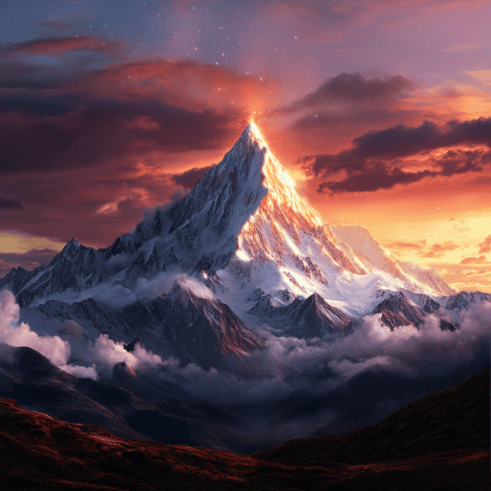 Illustration of Himalayas, a mythical realm inspired by Himalayas, central to folklore.