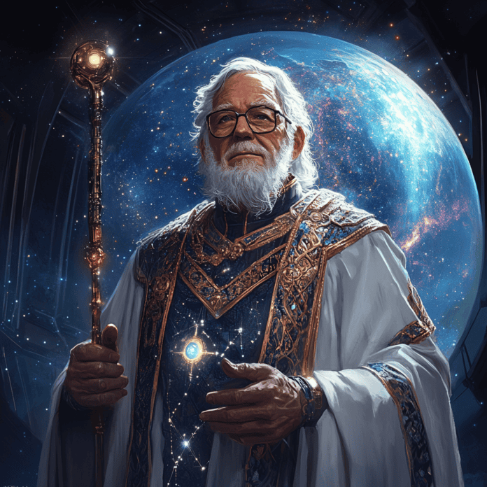 Illustration of Isaac Asimov, a mythical realm inspired by Isaac Asimov, central to folklore