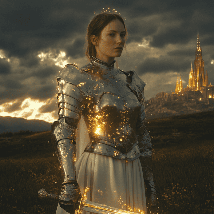 Illustration of Joan of Arc, a mythical realm inspired by Joan of Arc, central to folklore