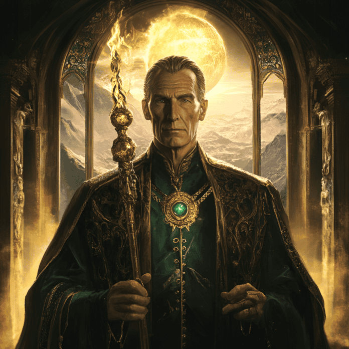 Illustration of John D. Rockefeller, a mythical realm inspired by John D. Rockefeller, central to folklore