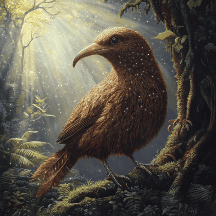 Illustration of Kiwi, a mythical realm inspired by Kiwi, central to folklore