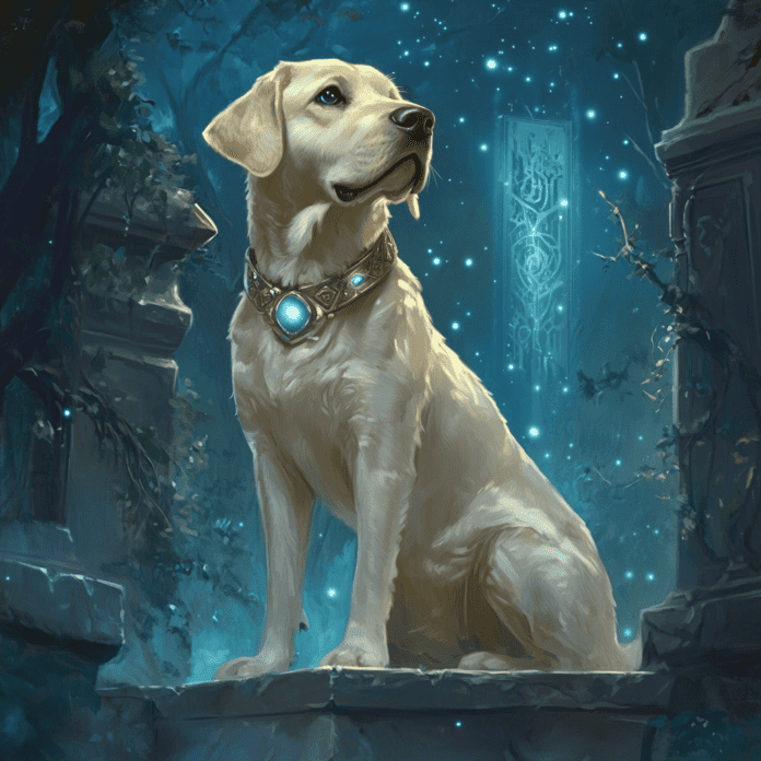 Illustration of Labrador Retriever, a mythical realm inspired by Labrador Retriever, central to folklore
