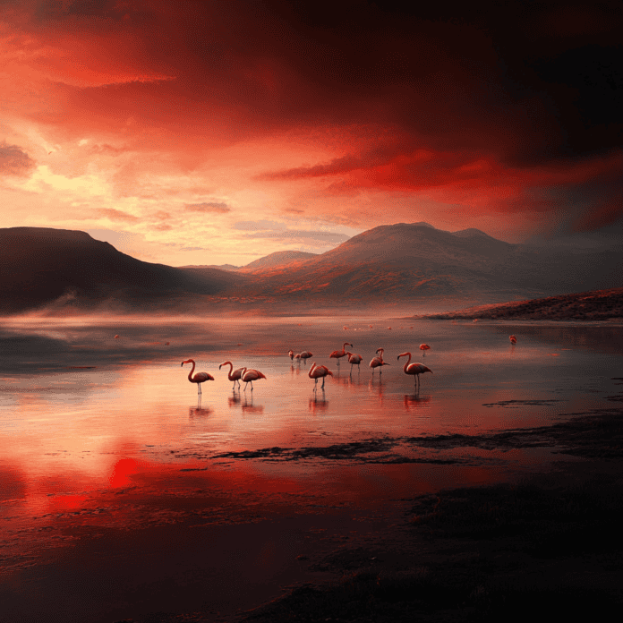Illustration of Lake Natron, a mythical realm inspired by Lake Natron, central to folklore.