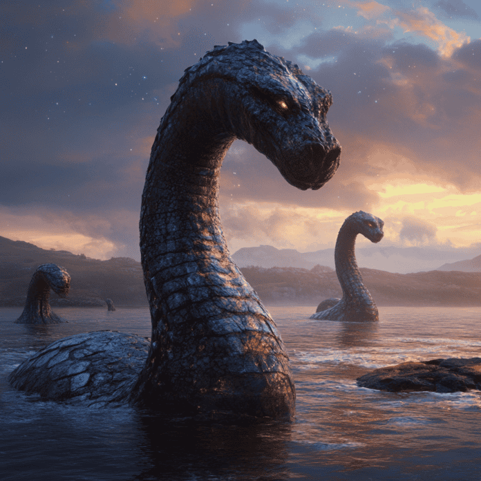 Illustration of Loch Ness, a mythical realm inspired by Loch Ness, central to folklore.