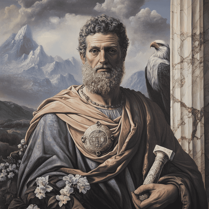 Illustration of Michelangelo, a mythical realm inspired by Michelangelo, central to folklore