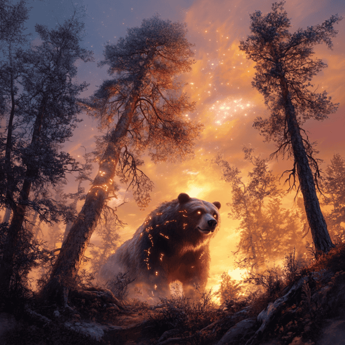 Illustration of Siberian Taiga, a mythical realm inspired by Siberian Taiga, central to folklore.