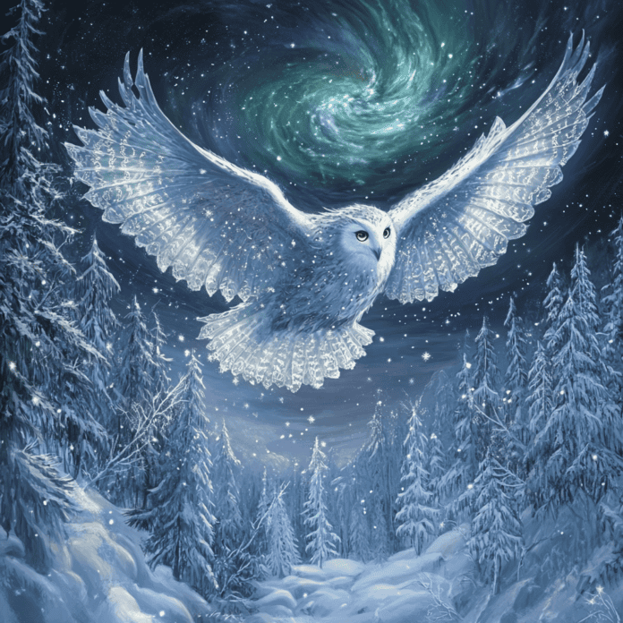 Illustration of Snowy Owl, a mythical realm inspired by Snowy Owl, central to folklore