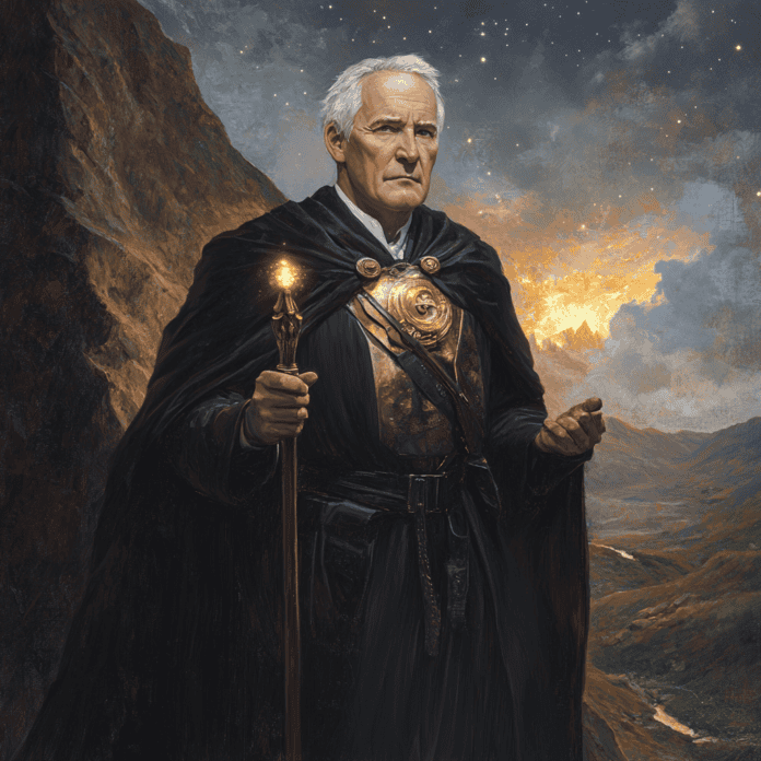 Illustration of Thomas Edison, a mythical realm inspired by Thomas Edison, central to folklore