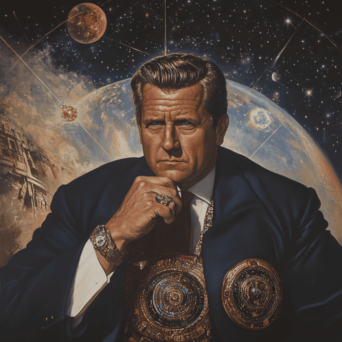 Illustration of Wernher von Braun, a mythical realm inspired by Wernher von Braun, central to folklore