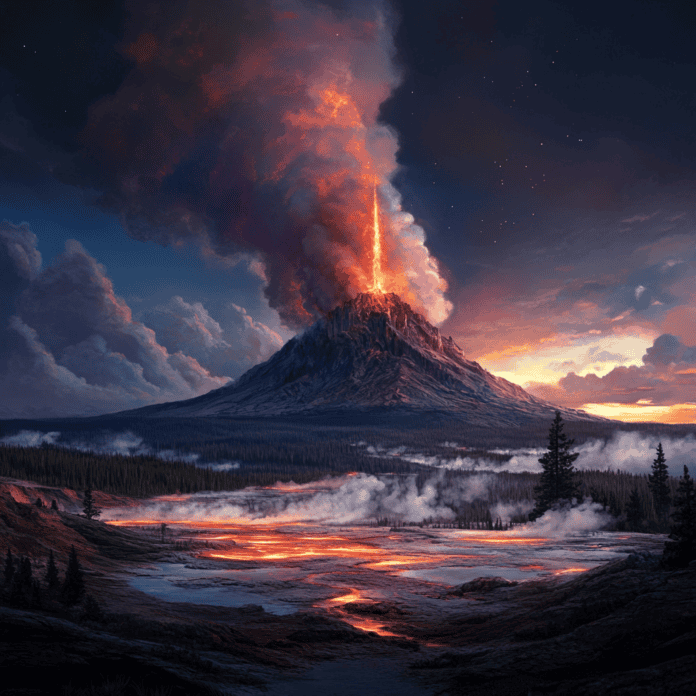 Illustration of Yellowstone Caldera, a mythical realm inspired by Yellowstone Caldera, central to folklore.