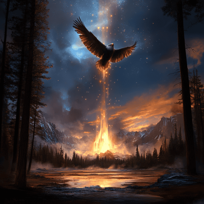 Illustration of Yellowstone National Park, a mythical realm inspired by Yellowstone National Park, central to folklore.