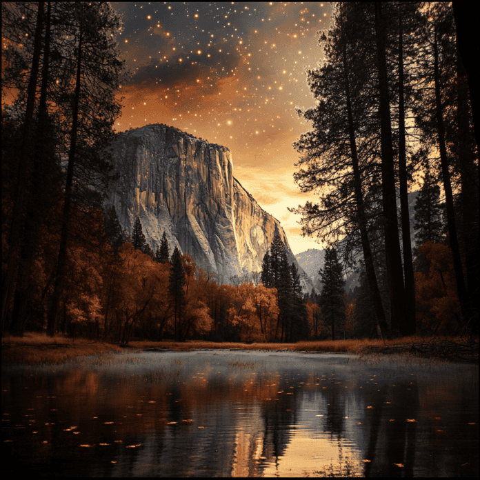 Illustration of Yosemite National Park, a mythical realm inspired by Yosemite National Park, central to folklore.
