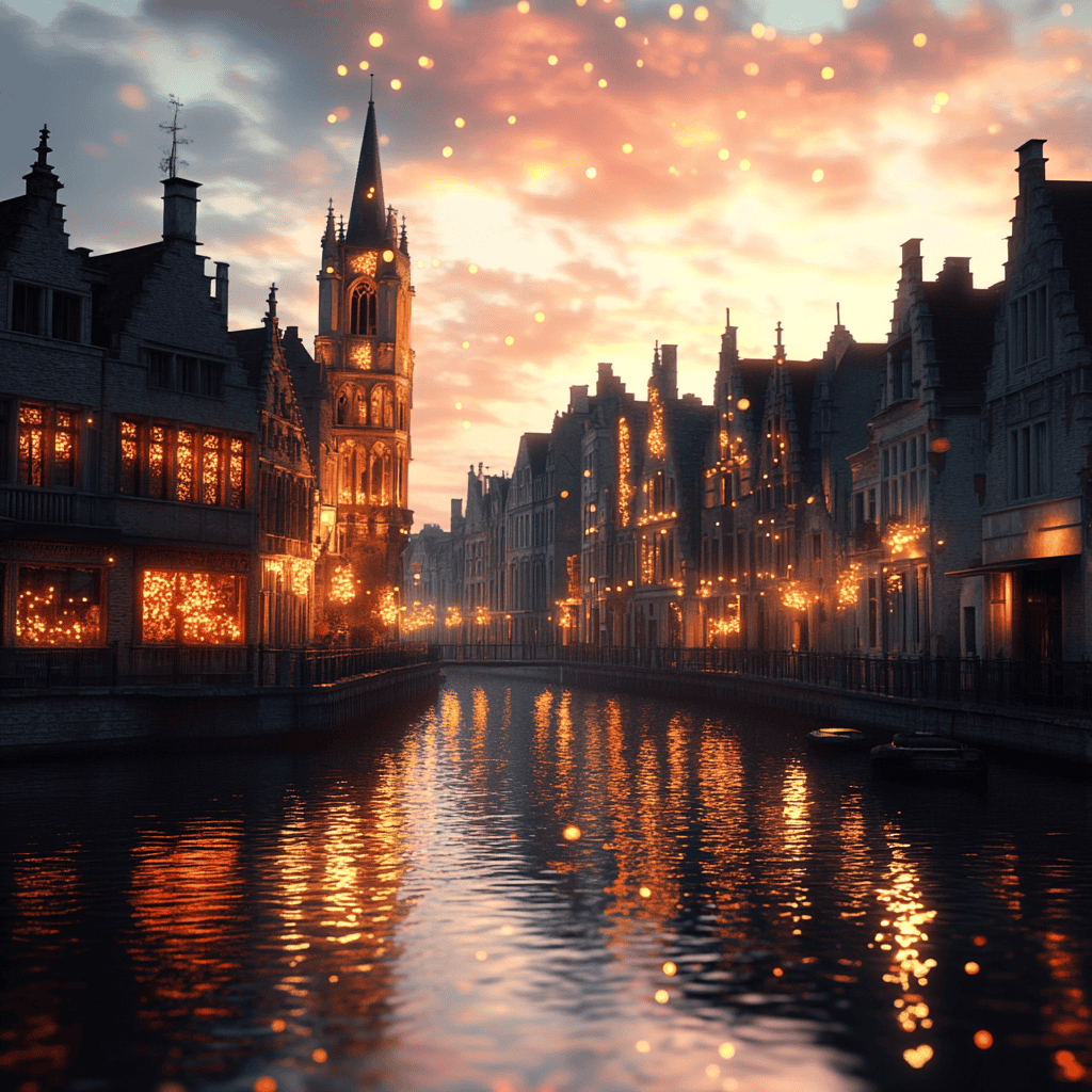 bruges Illustration of Bruges, a mythical realm inspired by Bruges, central to folklore