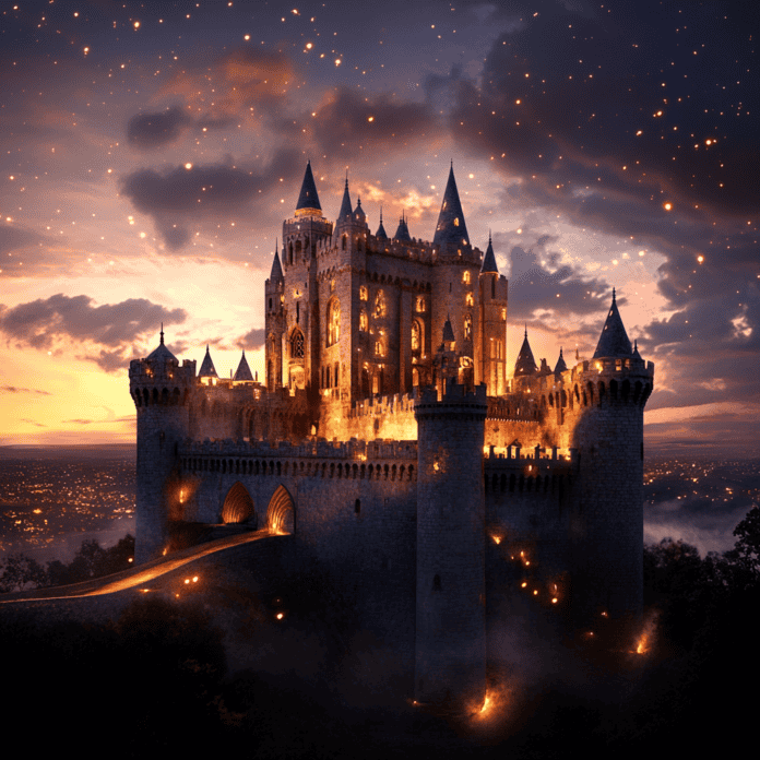 Illustration of Carcassonne, a mythical realm inspired by Carcassonne, central to folklore.