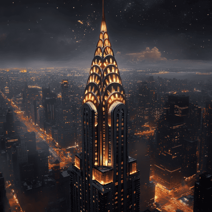 Illustration of Chrysler Building, a mythical realm inspired by Chrysler Building, central to folklore.