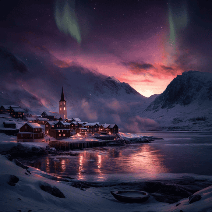 Illustration of Greenland, a mythical realm inspired by Greenland, central to folklore.