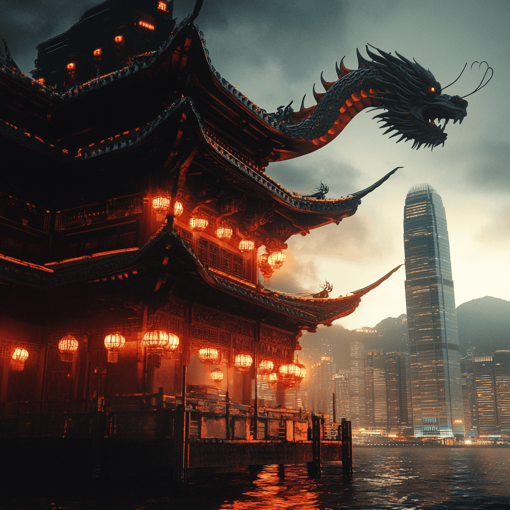 hong-kong Illustration of Hong Kong, a mythical realm inspired by Hong Kong, central to folklore