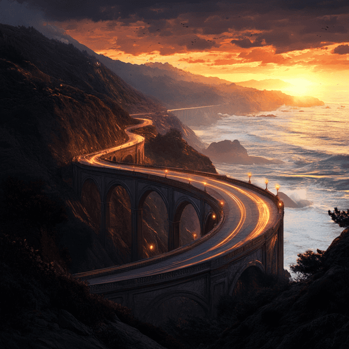 Illustration of Pacific Coast Highway, a mythical realm inspired by Pacific Coast Highway, central to folklore.