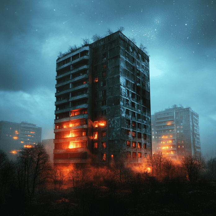 Illustration of Pripyat, a mythical realm inspired by Pripyat, central to folklore