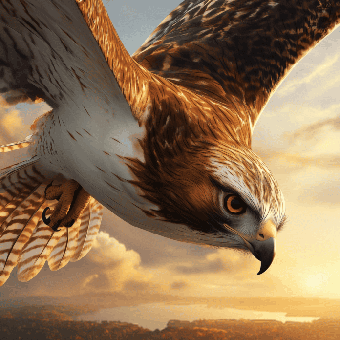Illustration of Red-tailed Hawk, a mythical realm inspired by Red-tailed Hawk, central to folklore.