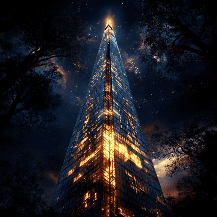 Illustration of The Shard, a mythical realm inspired by The Shard, central to folklore