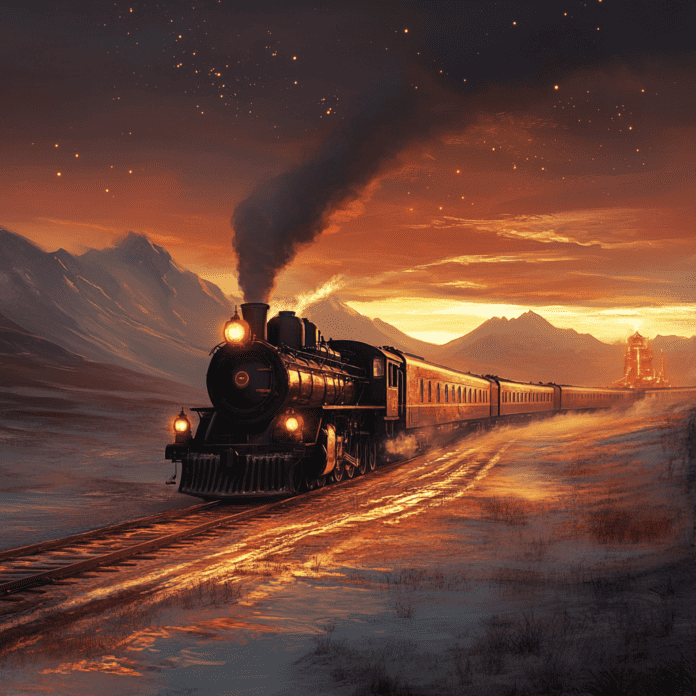 Illustration of Trans-Mongolian Railway, a mythical realm inspired by Trans-Mongolian Railway, central to folklore