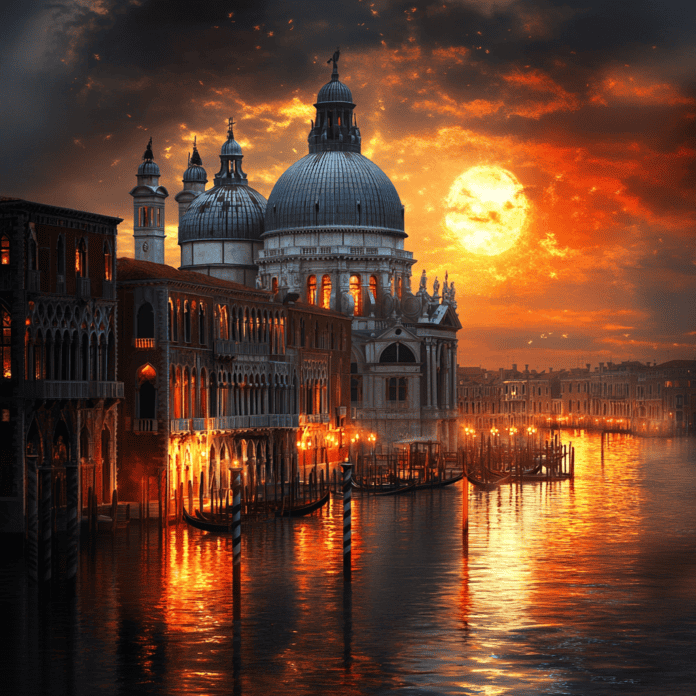 Illustration of Venice, a mythical realm inspired by Venice, central to folklore.
